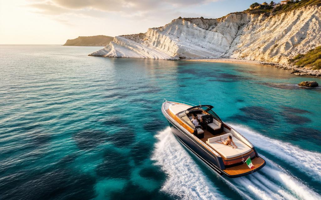 Private boat along the Scala dei Turchi coast